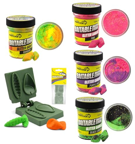 Troutlook Baitable Master Dough Mix Pack Forelleteig Forellenpaste Forellenteig Forellenköder (Forellenteig, Mixed Pack, 4er Pack (4x50g + Former))