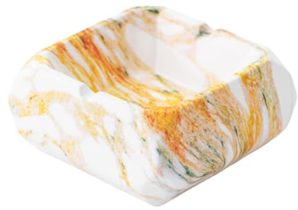 Portacenere Ceramica Posacenere Quadrato In Pietra Calcarea Arancione, Pietra Gialla, Blu, Bianco E Oro, Soggiorno, Ufficio, Casa Marmo Arancione