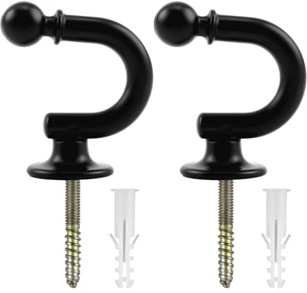 2Pcs Curtain Holdback Hook, Metal Curtain Tie Back Hooks U Shaped Wall Mounted Curtains Tieback Holder Curtains Holdbacks for Home Decor Drapes Shower Drapery Voile Towel Keys Clothes, Black