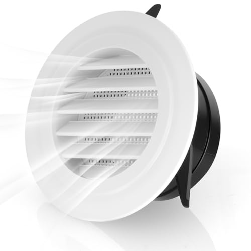 NUTKIT 100mm/ 4 Inch Grille de Ventilation Ronde en Plastique | Grille Aeration Ronde avec Moustiquaire Grille, Grille Aeration Reglable, pour Garage, Cuisine, Salle de Bain, Mur