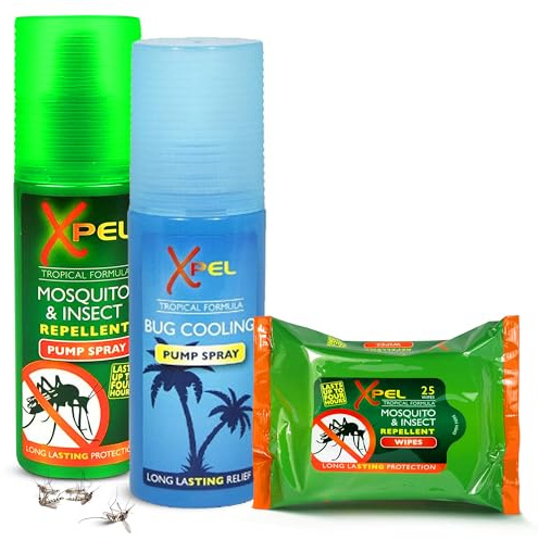 Mosquito, Insect & Bug Repellent – Xpel DEET-Free Spray, Wipes & Cooling Spray Bundle | Travel Kit for Protection Against Mosquitoes, Insects, Bugs & Biting Pests | Outdoor, Camping & Holiday Use