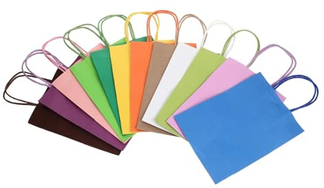 DECOMELODY 12 Stück Teiliges Farbige Geschenktüten mit Griffen Leichte Papiertragetaschen für Süßigkeiten Partygeschenke Geburtstage und Hochzeitstaschen