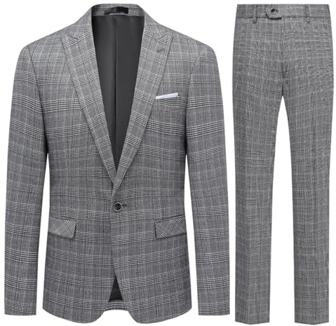 Allthemen Abiti da Uomo 2 Pezzi Plaid Suit Eleganti Blazer Pantaloni Business Casual Giacche per Matrimonio d'Affari #44 Grigio 3XL