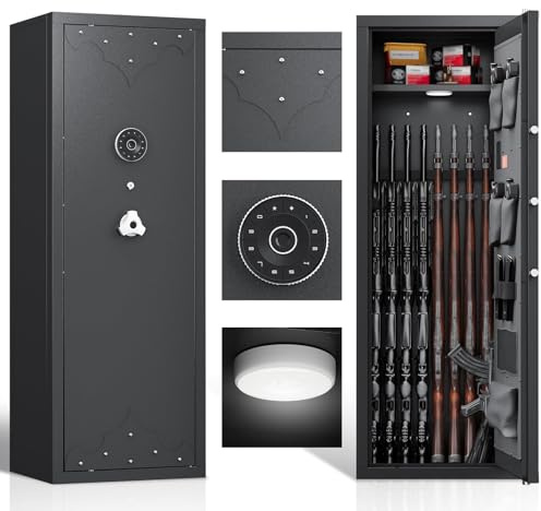 Gun Safe Box for Long Guns - 55” Anti-Theft Security Cabinet with Digital Keypad, Emergency Keys, Ammo Lockbox & Storage Pockets for Home Office