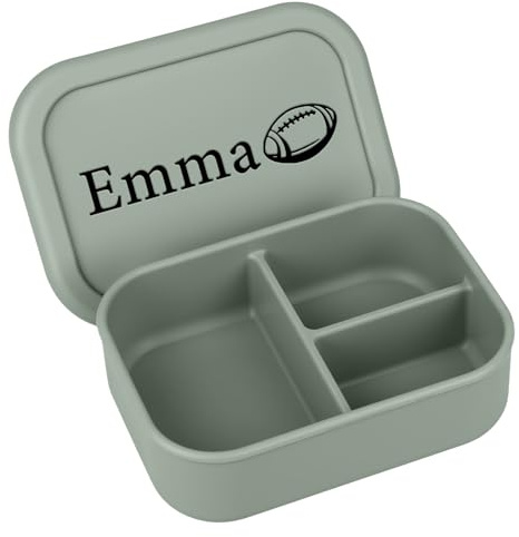 Personalisierte Brotdose Kinder mit Namen, Silikon Bento Box mit 3 Fächern Auslaufsichere Lunchbox sind Mikrowellen- und Spülmaschinenfest Geschenk zur Einschulung für Jungen und Mädchen (Grün)
