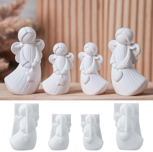 YODOYO Silikonformen Gießformen Weihnachten, 4 Stück Silikonform Engel | DIY Weihnachten Engel Formen für Kerzen, Gips, Harz, Seife, Mädchen mit Flügeln Gießform für Basteln & Dekoration