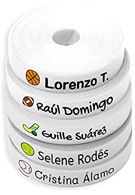 150 Etiquetas Personalizadas para Ropa de Niños. Tela Termoadhesiva Blanca con Nombre e Icono, para Camisetas, Pantalones y Abrigos