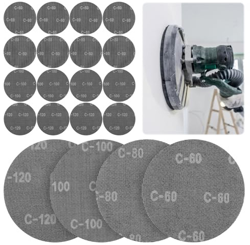 20 griglie abrasive, 225 mm, 60, 80, 100, 120, grana senza polvere, dischi abrasivi per levigatrice per cartongesso, carburo di silicio, , carta vetrata per pareti e soffitti