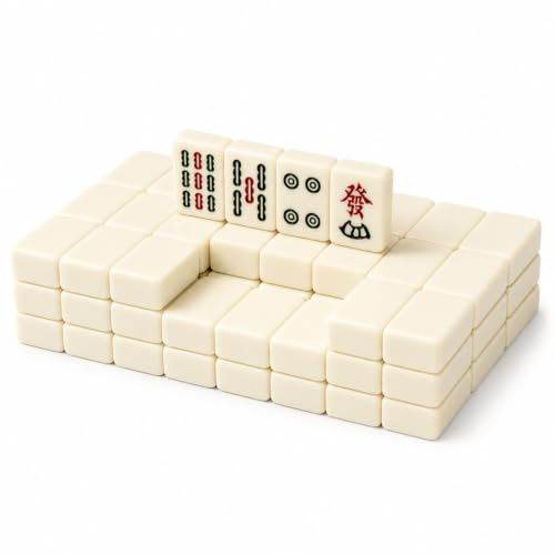 Hiseng Mini Mahjong Set Kein Koffer, Tragbares Chinesisches Mahjong Spiel mit 144 Steinen für Reise & Spieleabend, Leichtes Kompaktes Tischspiel (Beige)