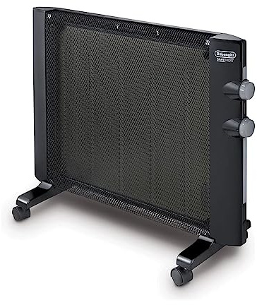 DeLonghi Mica Panel Space Heater, 1500W quiet electric space heater for indoor use, adjustable thermostat, freestanding/ easy wall mount, full room heating with built-in safety features, HMP1500 Black