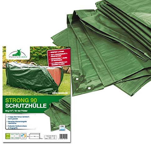 Rainexo Schutzhülle hochreißfest für 4 Hochlehner Auflagen, 1.30 x 0.35 x 0.60 m