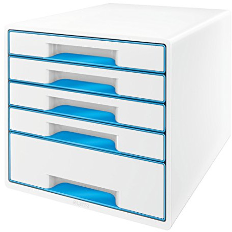 Leitz WOW Skrivbordsbyrå, 5 lådor, A4, inkl. markeringspenna och avdelare, blå metallic, 52142036