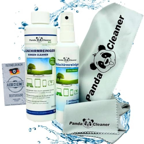 PandaCleaner Laptop Cleaning Kit - 100ml Display Spray + 250ml Refill TV Bildschirmreiniger & 2x Bildschirmreiniger Tücher für Display Reinigung (Komplett Set)