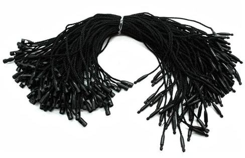 Trimming Shop Baumwolle Hang Etikett mit Riegel Etiketten Seil Naturschnur Kugel Verschluss für sichere Preise Etiketten Mode Kleidung Kleidung 20 cm 100 Stück – Schwarz, 20 cm