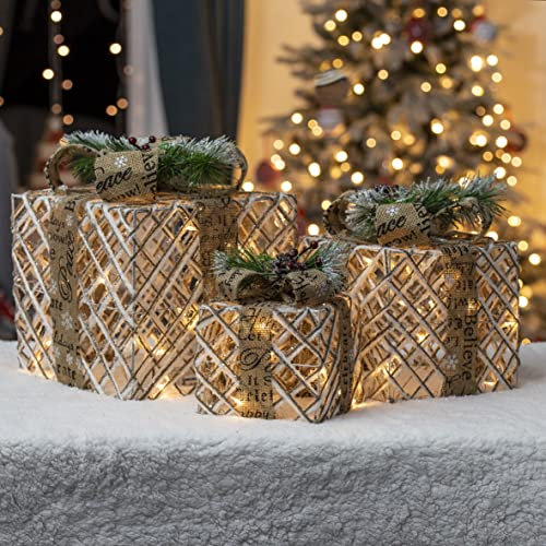 The Christmas Workshop 70289 Set of 3 Light-Up Christmas Boxes/Indoor Christmas Decorations / 45 Warm White LED Lights
