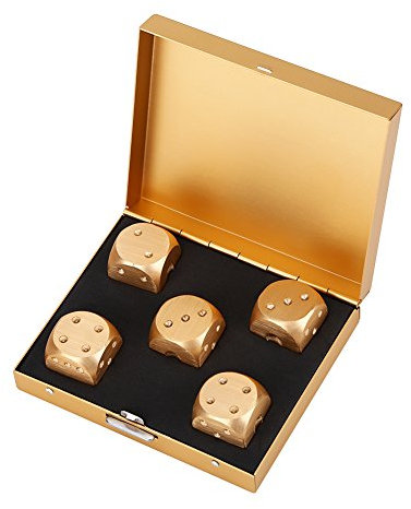 5 Stück Spielwürfel Farbe Silber Gold Aluminiumlegierung mit Aufbewahrungsbox Geeignet für Tischspiele, Poker(Gold-Quadrat-Box)