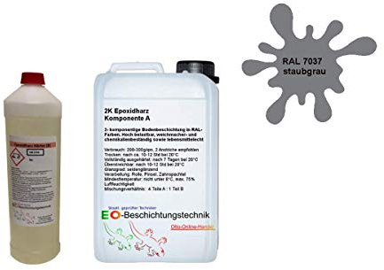 otto-online-handel | 1,25kg Epoxidharz inkl. Härter für bis zu 5 m², 2k Epoxidharz Bodenbeschichtung Innen + Außen, Epoxy Garage KFZ Werkstatt Beton Estrich Bodenfarbe (RAL7037 Staubgrau)