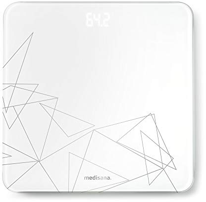 Medisana PS 437 digitale Personenwaage bis 180 kg, Badezimmerwaage aus Glas, unsichtbarem LED-Display, Motivwaage, Step-On-Einschaltung, Silver Lining
