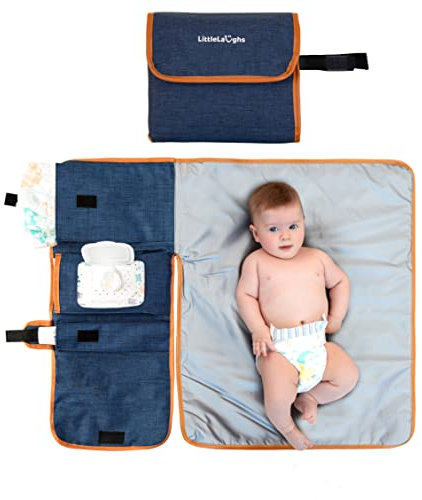 Tragbare Wickelunterlage – Baby-Wickelauflage unterwegs – mit Aufbewahrungs-Taschen für Windeln, Creme, Feucht-Tücher usw. – Leicht zu Reinigen & Wasserdicht – Praktisches Babyparty-Geschenk