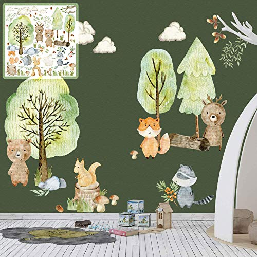 Wandtattoo Wandaufkleber Woodland Waldtiere Wald XXL Bunt