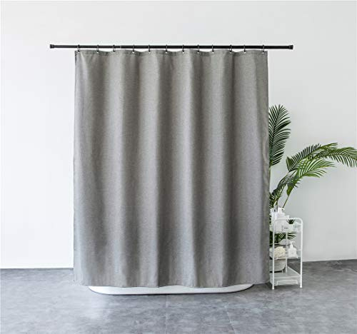 X-Labor Premium Leinen Duschvorhang 240x200cm Wasserdicht Stoff Anti-Schimmel inkl. 12 Duschvorhangringe Waschbar Badewannevorhang 240x200cm Grau