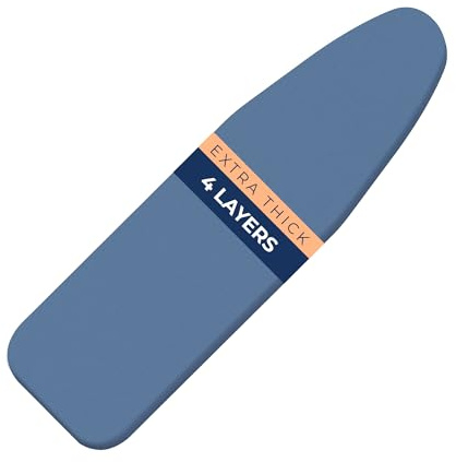 Ironing Board Cover and Pad Extra Thick Heavy Duty Padded 4 Layers, Silver Coated Ironing Board Cover, Non Stick Scorch and Stain Resistant Standard Size 15x54 inch with Elasticized Edges (Blue)