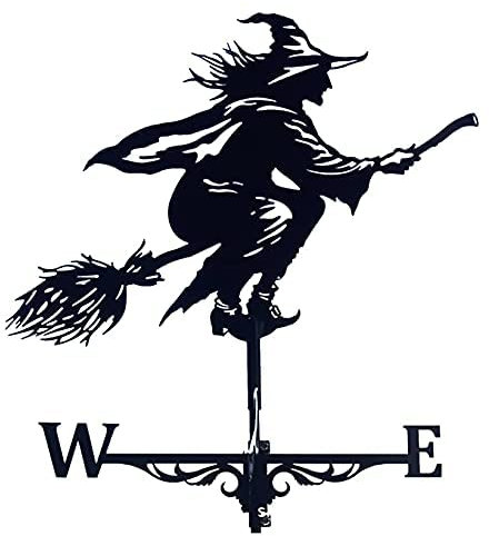 Wetterhahn Metall für Garten, Windrichtungsanzeiger Garten mit Stab, Geschnitztes Design Decoration, 3D Wetterhahn Hexe Form Dekoration, für Garten Hinterhof Terrasse Dach Hof Ornament (Schwarz)