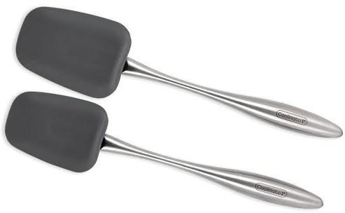 Coolinato - Kochlöffel Silikon 25cm & 29 cm 2er Küchenhelfer Set - Teigschaber hitzebeständig mit flexiblem Platin-Silikonkopf & robustem Edelstahlkörper - Silikon Spatel ideal für Pfannen & Töpfe