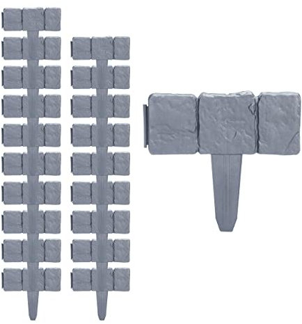 Relaxdays Bordes Jardín, Set 10 Delimitadores Césped, Huerto, Plástico, Efecto Piedra, 10x25 cm, Borduras, Estaca, Gris