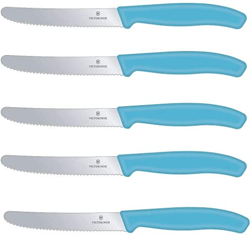 Victorinox Tomatenmesser Brötchenmesser Tafelmesser Set 5-teilig Swiss Classic (Karibikblau)