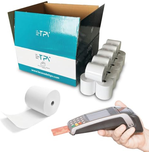 Papel Térmico - Caja de 80 Rollos de Papel para Impresora Térmica - 57 x 55 mm - No Requieren Tinta - Compatibles con Todas las Impresoras Térmicas - No Contienen Bisfenol-A - La Casa del TPV