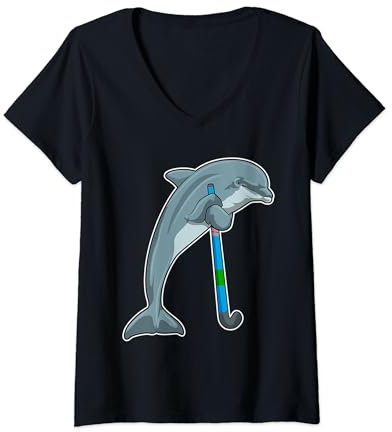 Damen Delfin Feldhockey Feldhockeyschläger Sport T-Shirt mit V-Ausschnitt