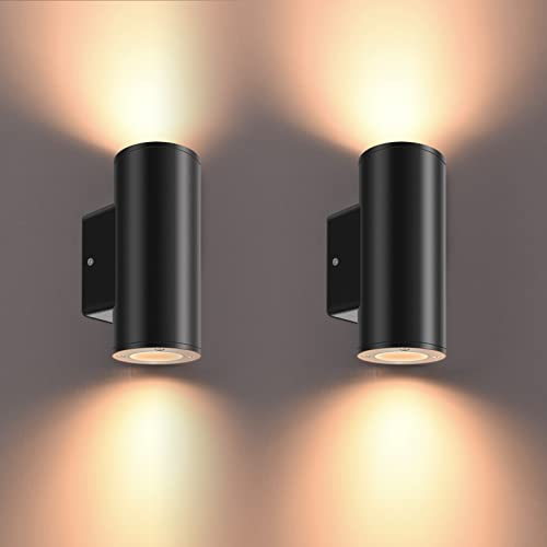 FUDESY Outdoor Wall Lights Mains Powered, IP54 Waterproof GU10 Socket Up Down Outside Lights Exterior Wall Sconce, Plastic Wall Lamp for Front Door Patio Terrace Hallway Porch Post Garage, 2 Pack