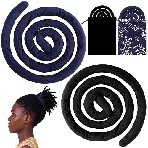 Hanaive 2 Pcs Spiral Lock Hair Tie Dreadlock Accessories, Aluminum Wire Embedded Bendable Loc Ponytail Holders for Women Men Thick Curly Locs Braids(Black, Navy Blue,Vintage)
