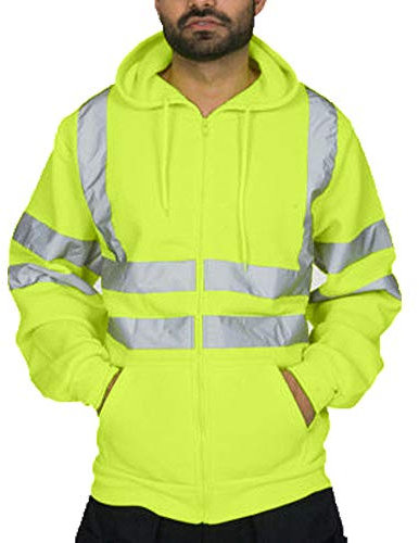 Beokeuioe Chaqueta de seguridad para hombre reflectante a rayas ropa de trabajo de carretera chaqueta de trabajo de manga larga sudadera con capucha sudadera de advertencia alta ejecutiva chaqueta de