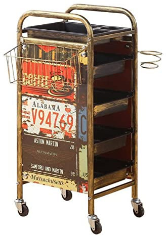 Retro Salon Lagerwagen,Friseurwagen Gold mit Fönhalter Friseur Barbier Schönheit Rollwagen,Mit 4-5 Schubladen Salon Trolleys,Haare Spa Ablagefach A,31X37X83CM