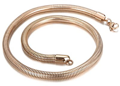 HIJONES Stainless Steel Snake Chain Necklace for Men Women, Round Herringbone Snake Chain Necklace Solid Jewellery Rose Gold 6mm 60CM