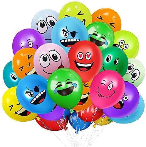 LUKIUP 50/100/200 globos de látex de la serie Emotion, 12 pulgadas, globos de aire smiley, lindos y divertidos, para niños, varios caprichos de mie, para decoración de cumpleaños, niños y niñas(100)
