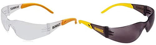 DEWALT DPG54-1D PROTECTOR Clear High Performance Lightweight Protective Safety Glasses With Wraparound Frame -Yellow/Clear & DPG54-2C Protector Smoke Ploycarbon Safety Glasses