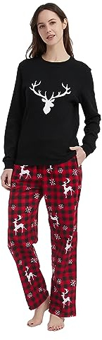 GLOBAL Pigiama Donna FlanellaDonna Pigiami Cotone Maniche Lunghe Pigiami Due Pezzi da Donna Pjs Confortevole Sleepwear Caldo Morbido