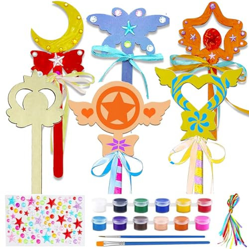XWCHASA 12 Stück DIY Zauberstab für Kinder, Basteln Kindergeburtstag, Fee Holz Bastelset, für Party Spielzeug DIY Geburtstag Handwerk Basteln Mädchen
