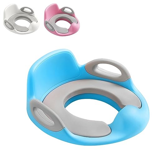 SUBTLETY Toilettensitz Kinder Töpfchen WC Sitz Töpfchentrainer Toilettentrainer mit Griff Spritzschutz und Rückenlehne Toilettenaufsatz für Mädchen und Jungen von 1-8 Jahren (Blau + Grau)