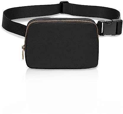 FuninCrea Fanny Pack, wasserdichte Nylon Hüfttasche Brusttasche mit verstellbaren Riemen für Frauen Männer, Modische Gürteltasche mit 3 Mesh Taschen zum Training, Laufen, Reisen, Wandern (Schwarz)