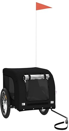 vidaXL Remorque de Vélo pour Chien, Chariot à Vélo pour Chien avec Roues et Drapeau, Poussette de Chien avec Portes, Noir Tissu Oxford et Fer
