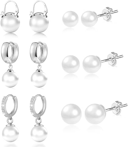 ASH'S CHOICE Perlen Ohrsteck Rosa Weiß Perlen Ohrringe Hängend Damen Frauen | Silber 925 Ohrringe Perlen Ohrstecker Set Klein Creolen mit Anhänger Rosa Weiße Perlenohrringe Hängend Damen Schmuckgeschenke