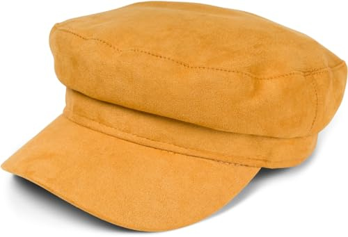 styleBREAKER Damballongmössa i mjukt velourläderutseende, skärmmössa, bakerboy skjutmössa, Newsboy keps 04023091, Curry, En Storlek