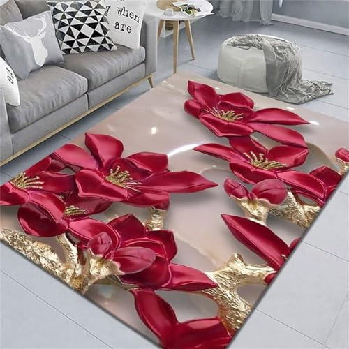 RUGMRZ Anti Teppich Rutsch Wohnzimmer mit Blumen küchenteppich antirutsch rot Ornament fleckerlteppich Anti Teppich rutsch rustikale deko80x160CM