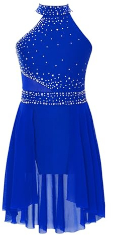 Oyolan Enfant Fille Robe Danse Classique Ballet Justaucorps Gymnastique Robe Danse Contemporaine Asymétrique Costume Spectacle 5-16 Ans A Bleu Royal 13-14 Ans