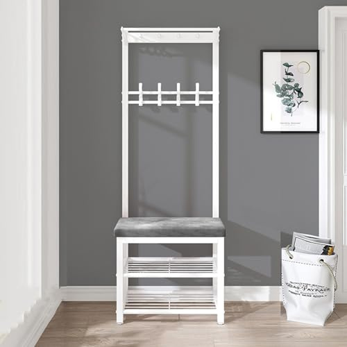 KIYIYDMM Coat Rack with Shoe Storage - Hall Tree Industrial style Entrance Unit with Bench, Freestanding Entryway Storage Shoe Rack with Hooks Storage Shelf for Entryway, Hallway