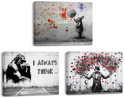 PIY PAINTING Set da 3 Quadro Moderno, Lo stile dei graffiti, Stampe su Tela con Cornice Immagine Fotografia Bianco e Nero Dipinto su Tela per Cucina Soggiorno Camera da letto Sala da pranzo 40x30cm